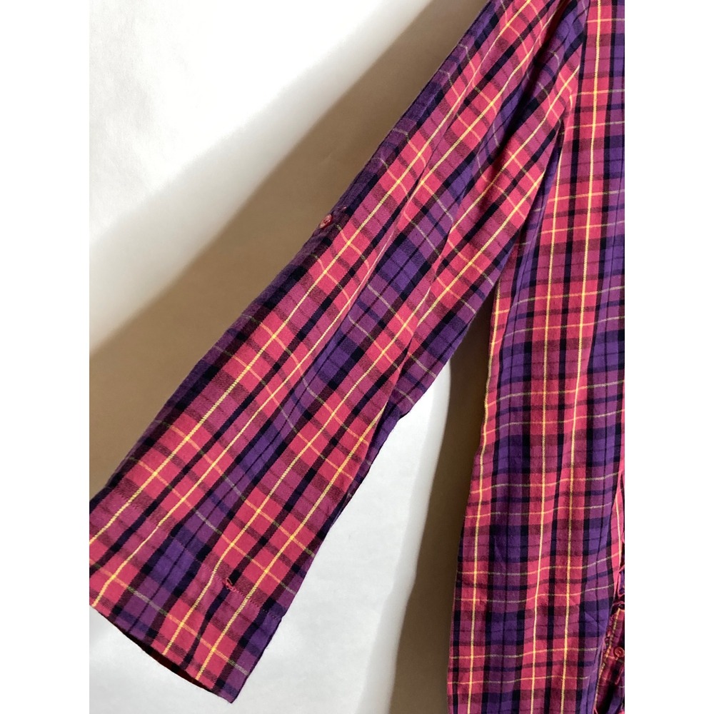 Betsey Johnson Intimates Womens Top L Pink Plaid Ruffle Button Pajama Loungewear - Picture 5 of 9